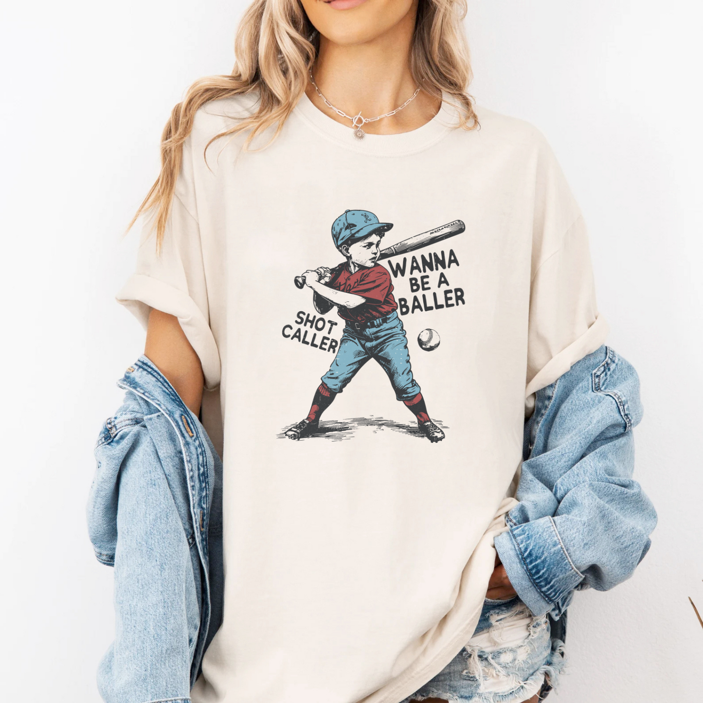 Wanna be a Baller Shot Caller Vintage Retro Baseball Boy Shirt