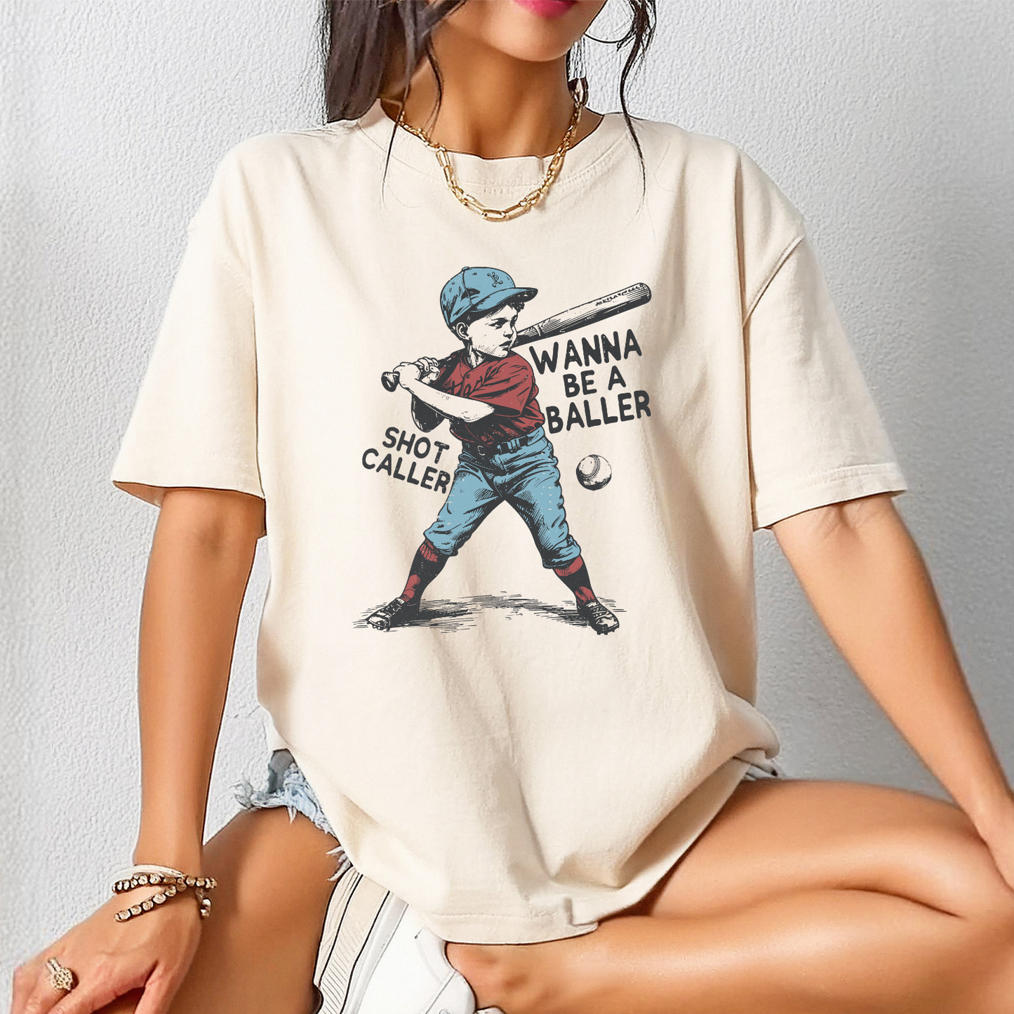 Wanna be a Baller Shot Caller Vintage Retro Baseball Boy Shirt