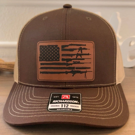 2nd Amendment American Flag Leather Patch Hat Brown Patch Hat - VividEditions