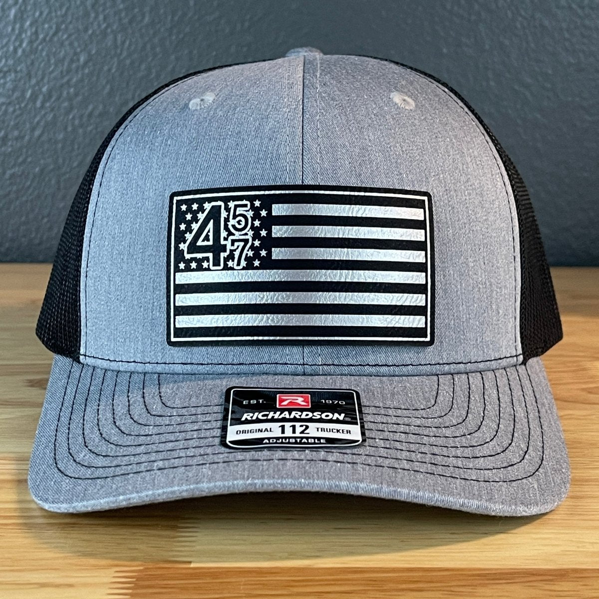 45 47 Inauguration American Flag Patriotic SnapBack Trucker Leather Patch Hat Blk/Silv Patch Hat