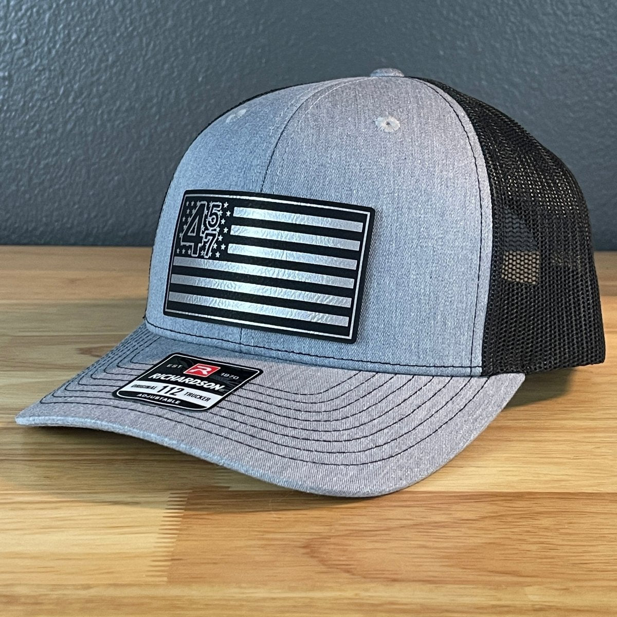 45 47 Inauguration American Flag Patriotic SnapBack Trucker Leather Patch Hat Blk/Silv Patch Hat