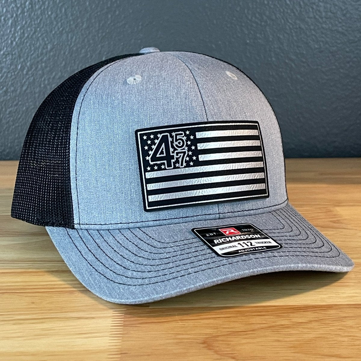 45 47 Inauguration American Flag Patriotic SnapBack Trucker Leather Patch Hat Blk/Silv Patch Hat
