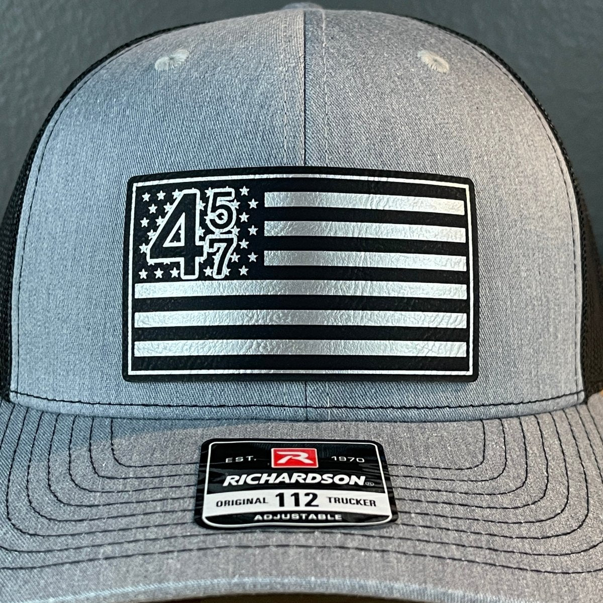 45 47 Inauguration American Flag Patriotic SnapBack Trucker Leather Patch Hat Blk/Silv Patch Hat