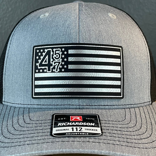 45 47 Inauguration American Flag Patriotic SnapBack Trucker Leather Patch Hat Blk/Silv Patch Hat