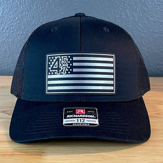 45 47 Inauguration American Flag Patriotic SnapBack Trucker Leather Patch Hat Blk/Silv Patch Hat
