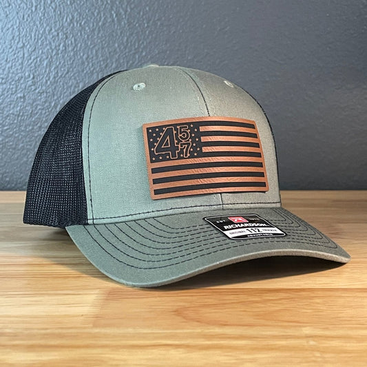 45 47 Inauguration American Flag Patriotic SnapBack Trucker Rawhide Leather Patch Hat Patch Hat