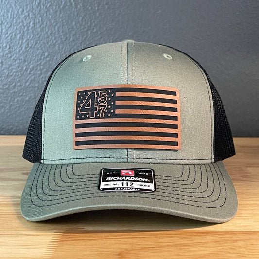 45 47 Inauguration American Flag Patriotic SnapBack Trucker Rawhide Leather Patch Hat Patch Hat