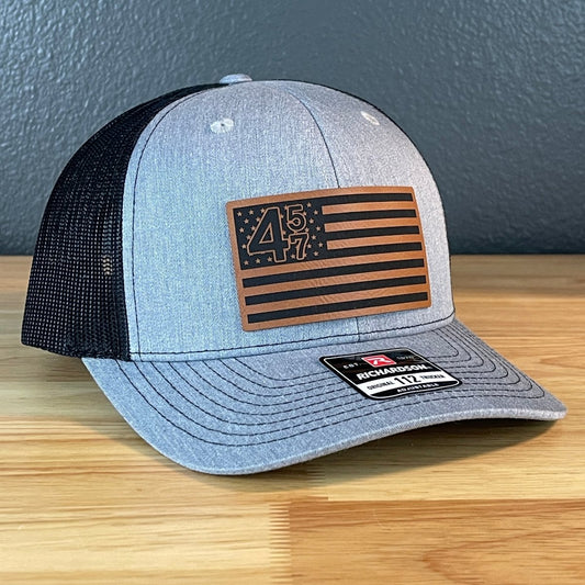 45 47 Inauguration American Flag Patriotic SnapBack Trucker Rawhide Leather Patch Hat Patch Hat