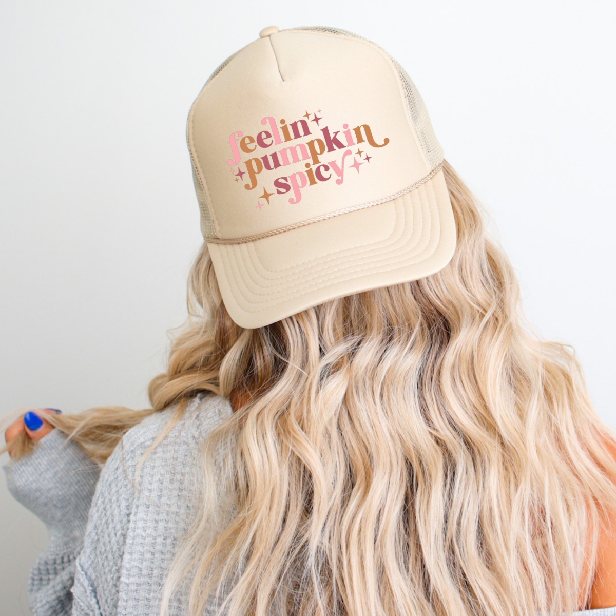 Feeling Pumpkin Spicy Classic Foam Trucker Hat Khaki Trucker Hat