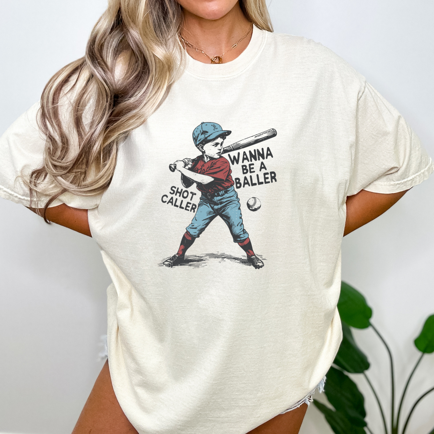 Wanna be a Baller Shot Caller Vintage Retro Baseball Boy Shirt