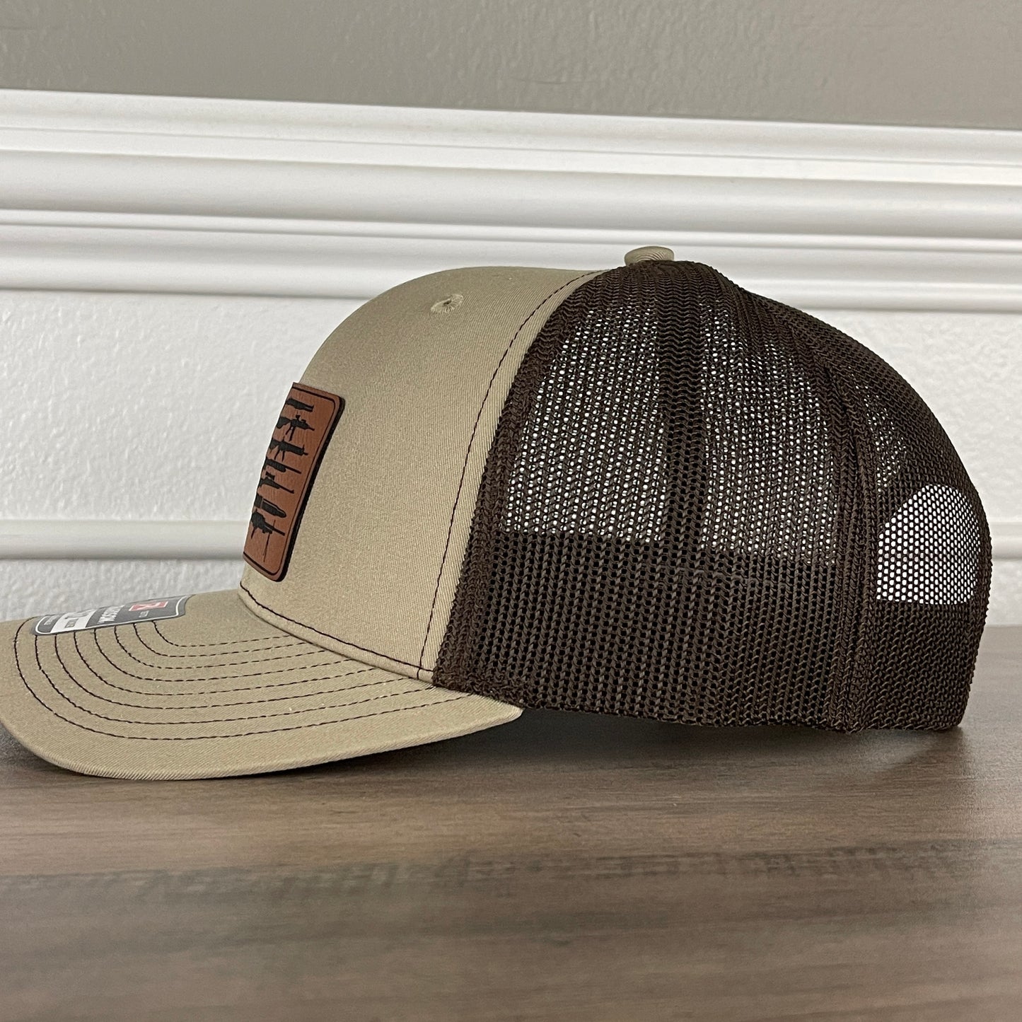 2nd Amendment 2A American Flag Patriotic Leather Patch Hat Khaki/Brown