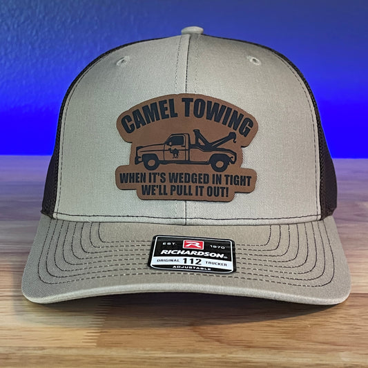 Camel Towing Funny Leather Patch Hat Khaki/Brown
