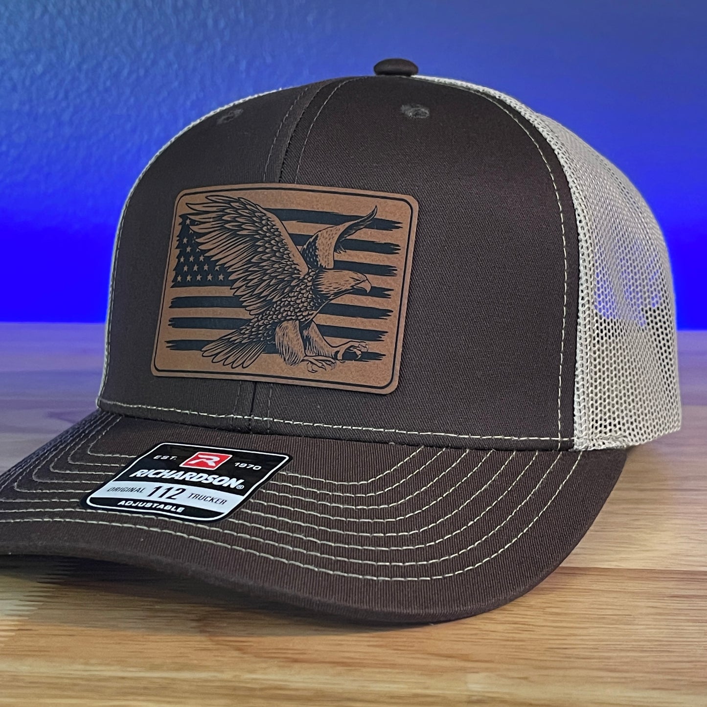American Flag Eagle Leather Patch Hat Brown