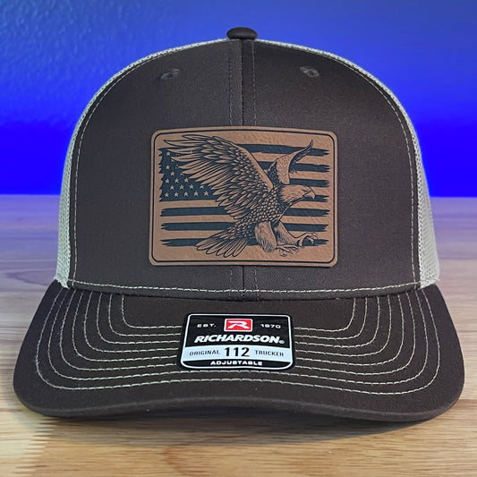 American Flag Eagle Leather Patch Hat Brown