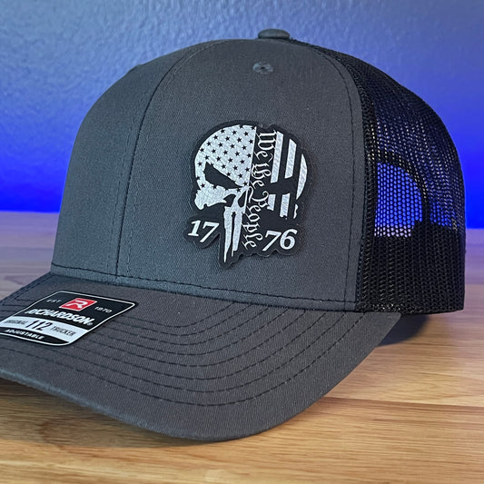 PUNISHER SKULL 1776 WE THE PEOPLE Silver Side Leather Patch Hat Charcoal/Black