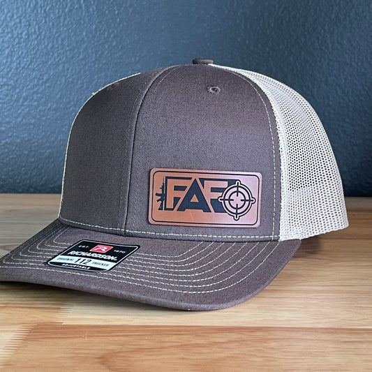 F Around And Find Out FAFO Flag Leather Patch Hat Brown
