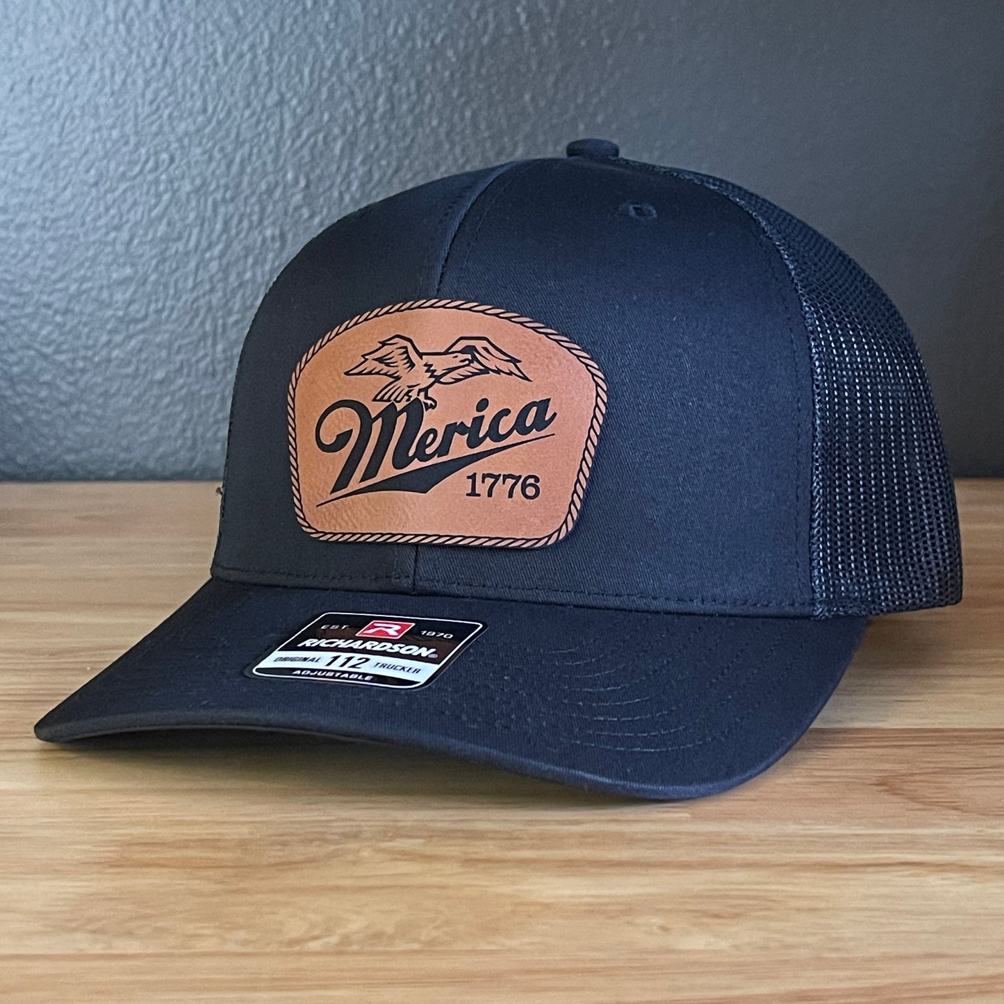 Merica 1776 Eagle Patriotic Leather Patch Hat