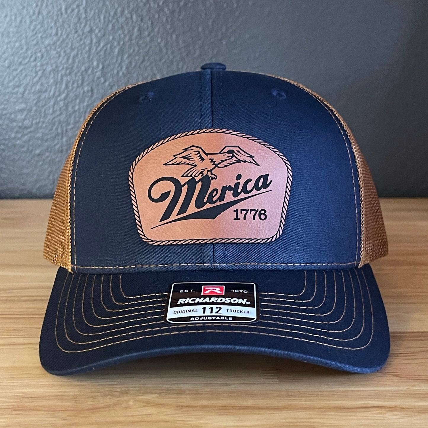 Merica 1776 Eagle Patriotic Leather Patch Hat