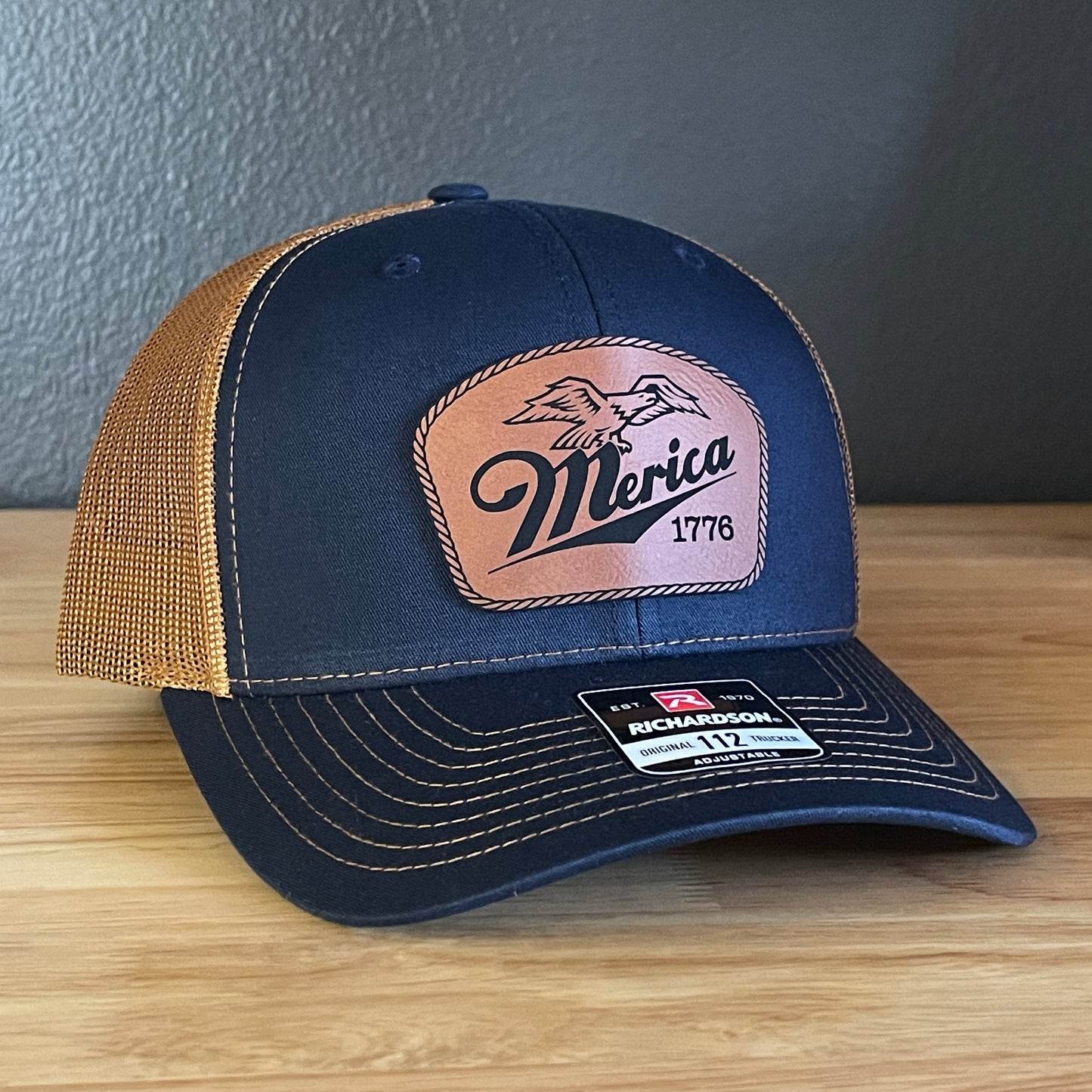Merica 1776 Eagle Patriotic Leather Patch Hat