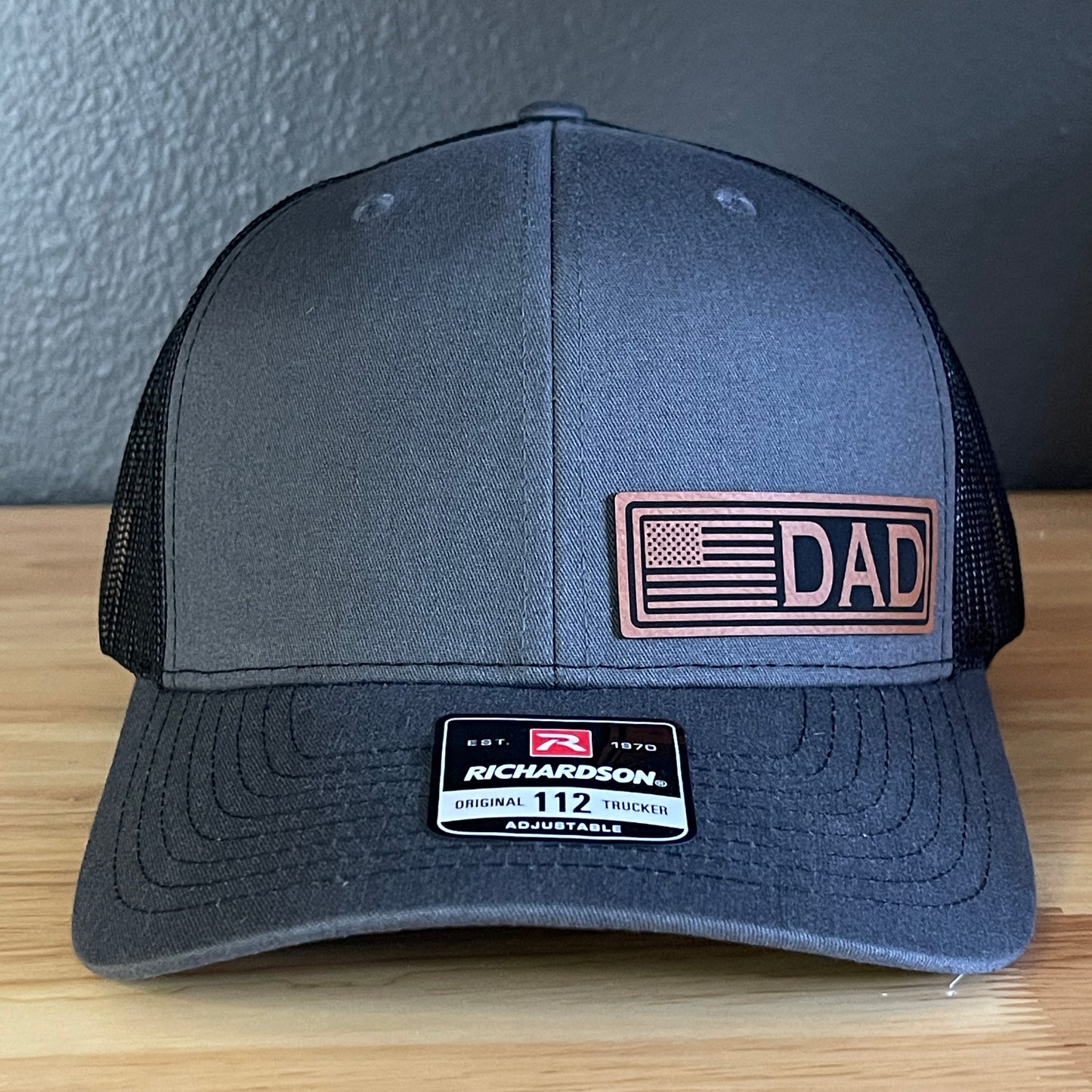 DAD American Flag Patriotic Side Leather Patch Hat Charcoal/Black