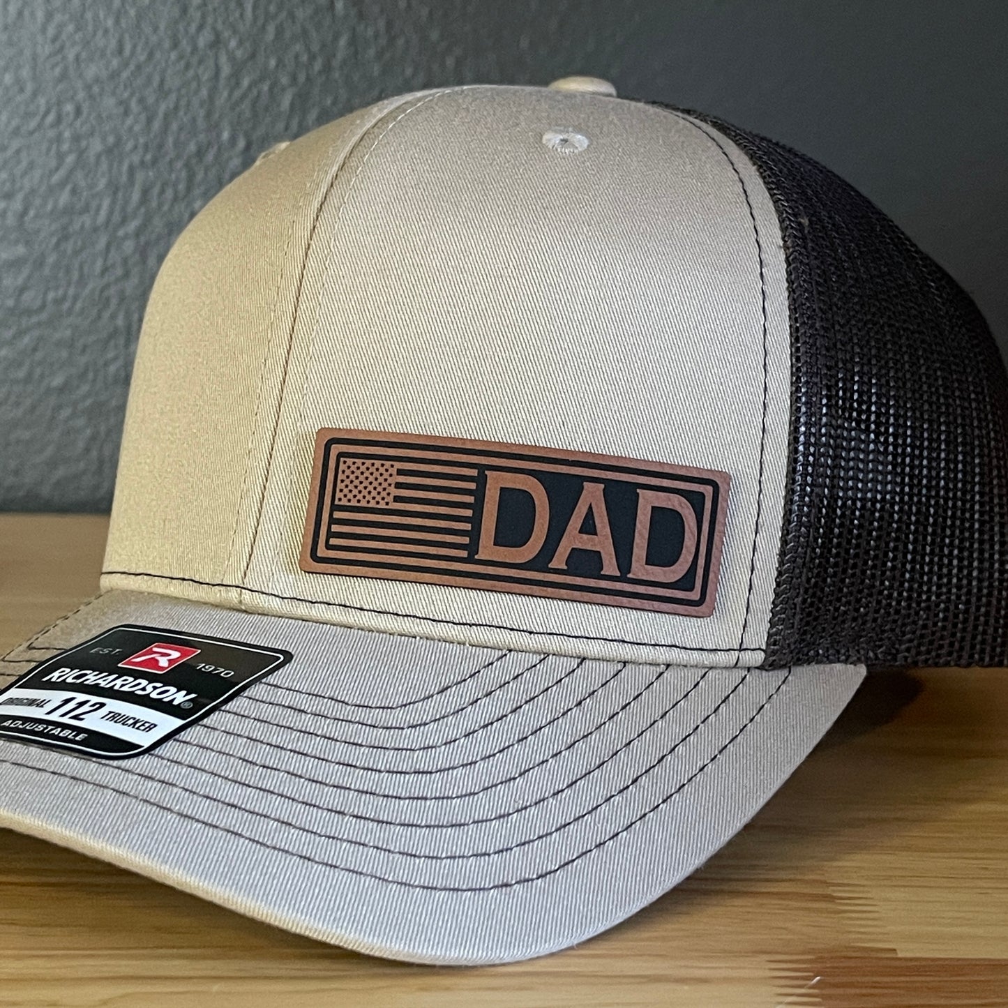 DAD American Flag Patriotic Side Leather Patch Hat Khaki/Brown
