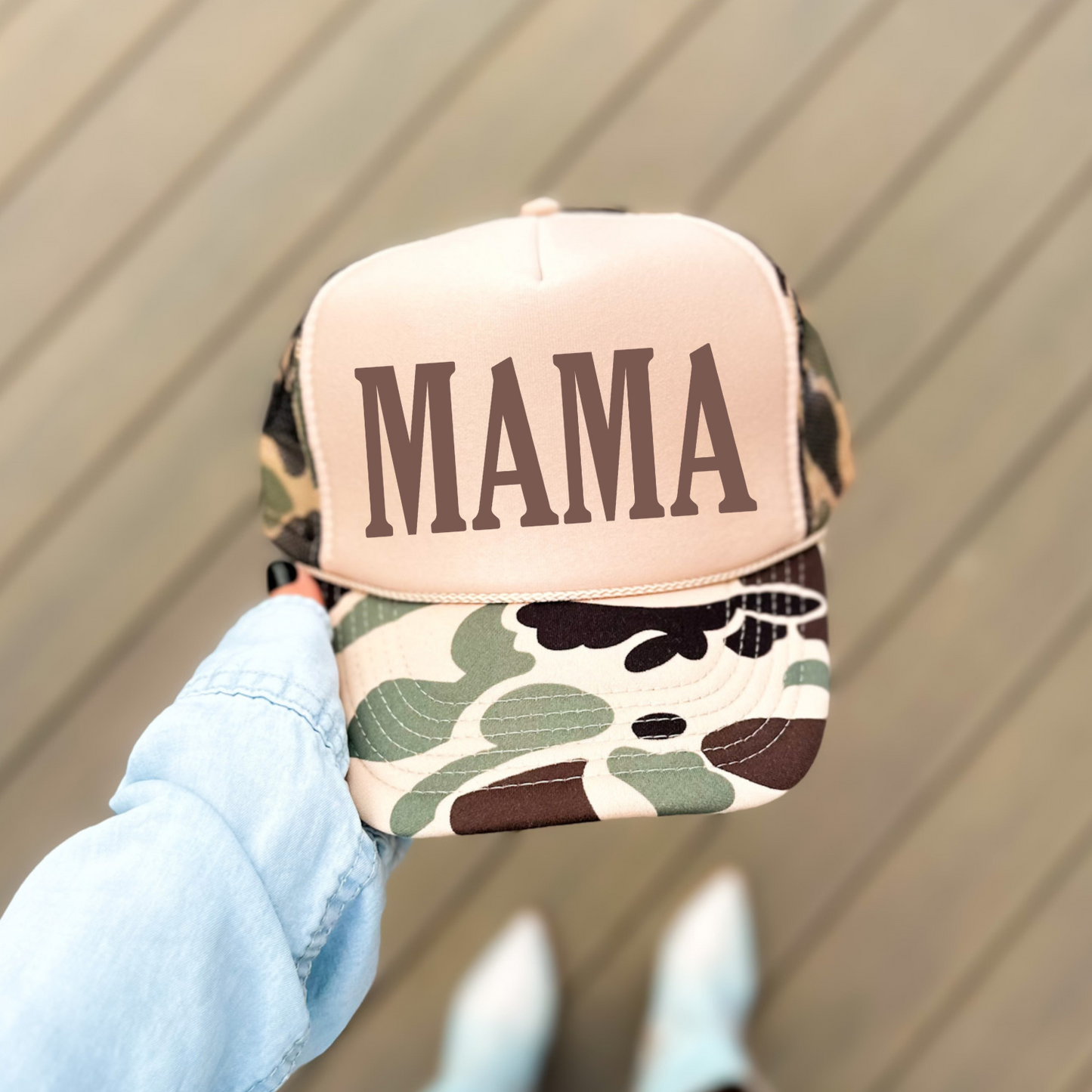 MAMA Classic Tan Camo Foam Women's Trucker Hat