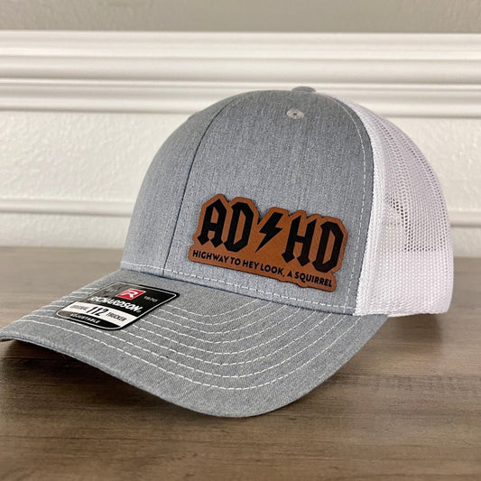 ADHD Highway To Hey Look, A Squirrel Funny Leather Patch Hat Grey/White - VividEditions