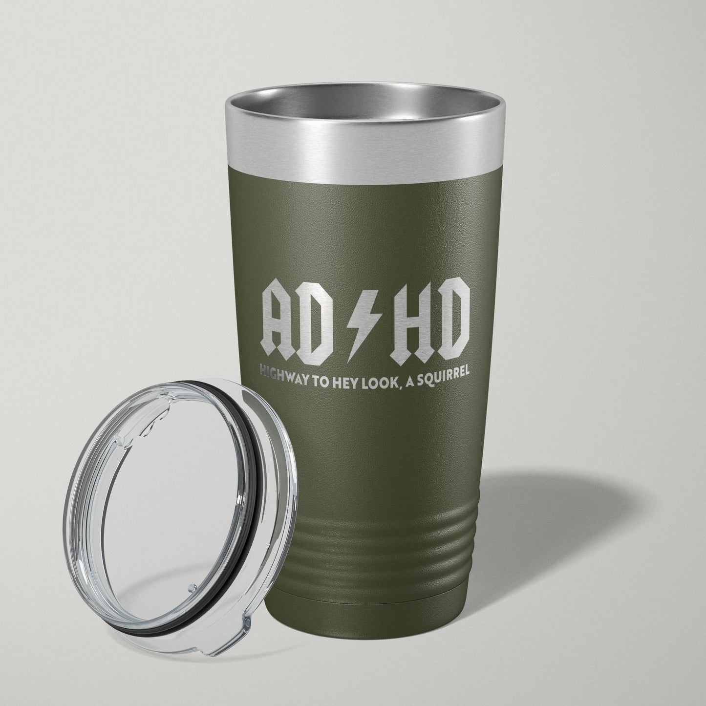 ADHD Hey Look, A Squirrel 20oz Laser Engraved Tumbler Travel Mug