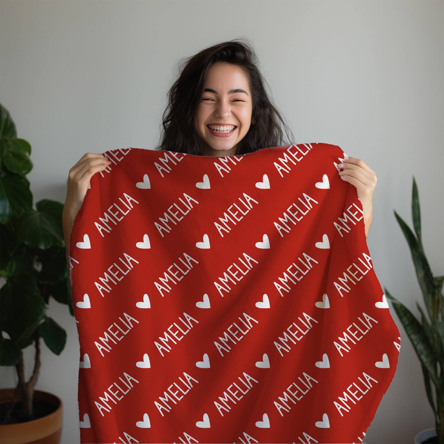 Personalized SnugglePlush™ Fleece Name Blanket - Handwritten Heart Font