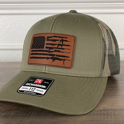 American Flag 2nd Amendment 2A Patriotic Leather Patch Hat Green/Camo Patch Hat - VividEditions