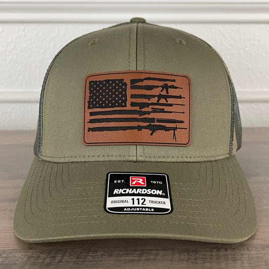 American Flag 2nd Amendment 2A Patriotic Leather Patch Hat Green/Camo Patch Hat - VividEditions