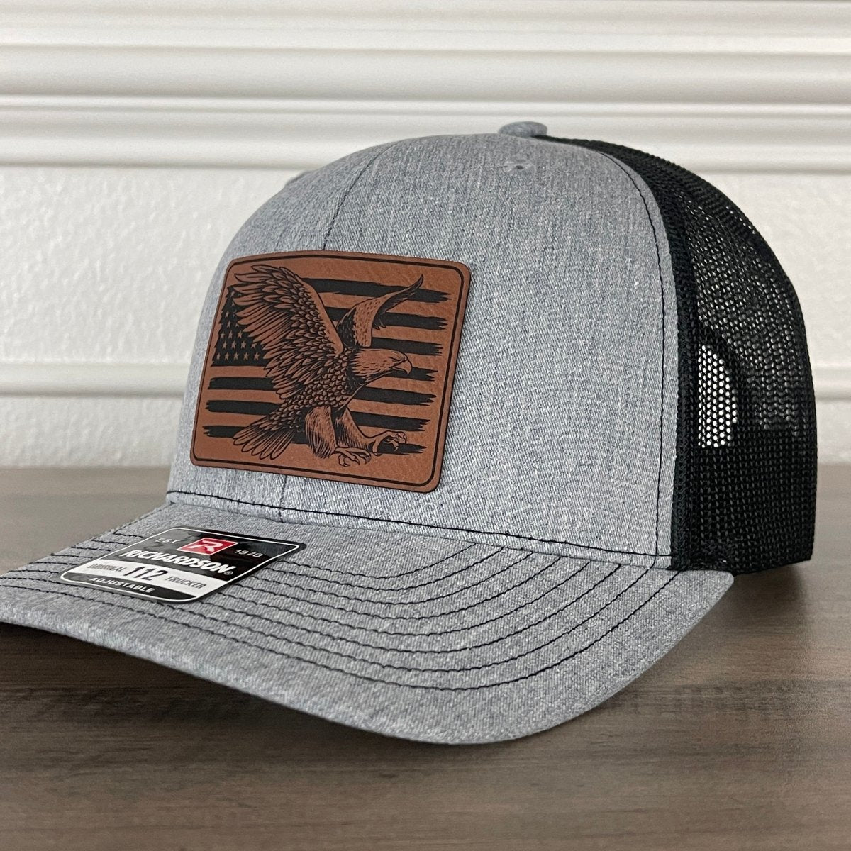 American Flag Eagle Leather Patch Hat Richardson 112 Snapback Trucker Patch Hat - VividEditions