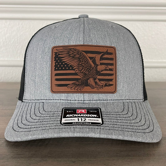 American Flag Eagle Leather Patch Hat Richardson 112 Snapback Trucker Patch Hat - VividEditions