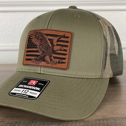 American Flag Eagle Patriotic Leather Patch Hat Green/Camo Patch Hat - VividEditions