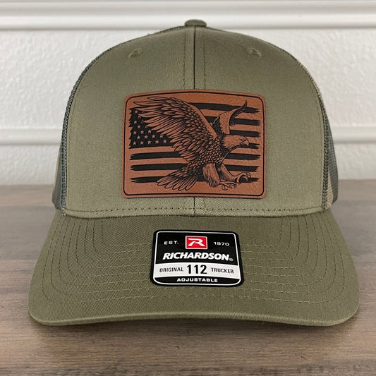 American Flag Eagle Patriotic Leather Patch Hat Green/Camo Patch Hat - VividEditions
