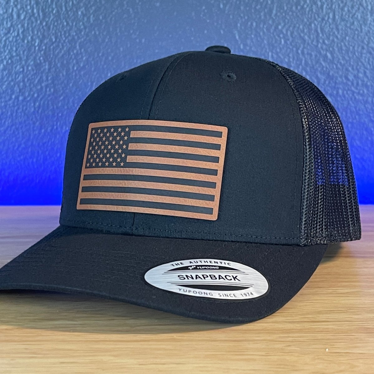 American Flag Patriotic SnapBack Trucker Rawhide Leather Patch Hat Black Patch Hat - VividEditions