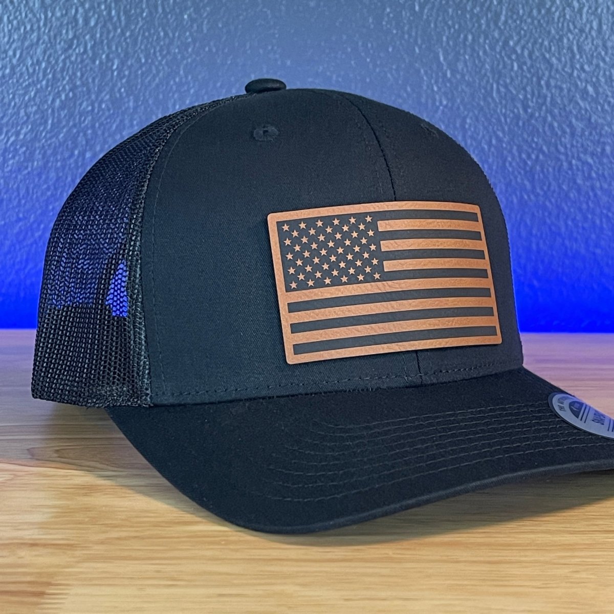 American Flag Patriotic SnapBack Trucker Rawhide Leather Patch Hat Black Patch Hat - VividEditions