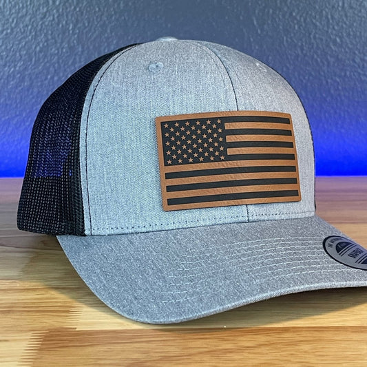 American Flag Patriotic SnapBack Trucker Rawhide Leather Patch Hat Patch Hat - VividEditions