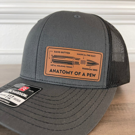 Anatomy Of A Pew 2A 2nd Amendment Leather Patch Hat Charcoal Patch Hat - VividEditions