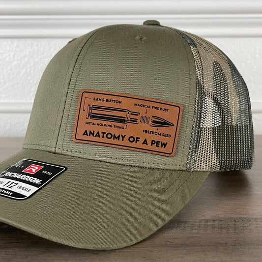 Anatomy Of A Pew 2nd Amendment Patriotic 2A Leather Patch Hat Green/Camo Patch Hat - VividEditions