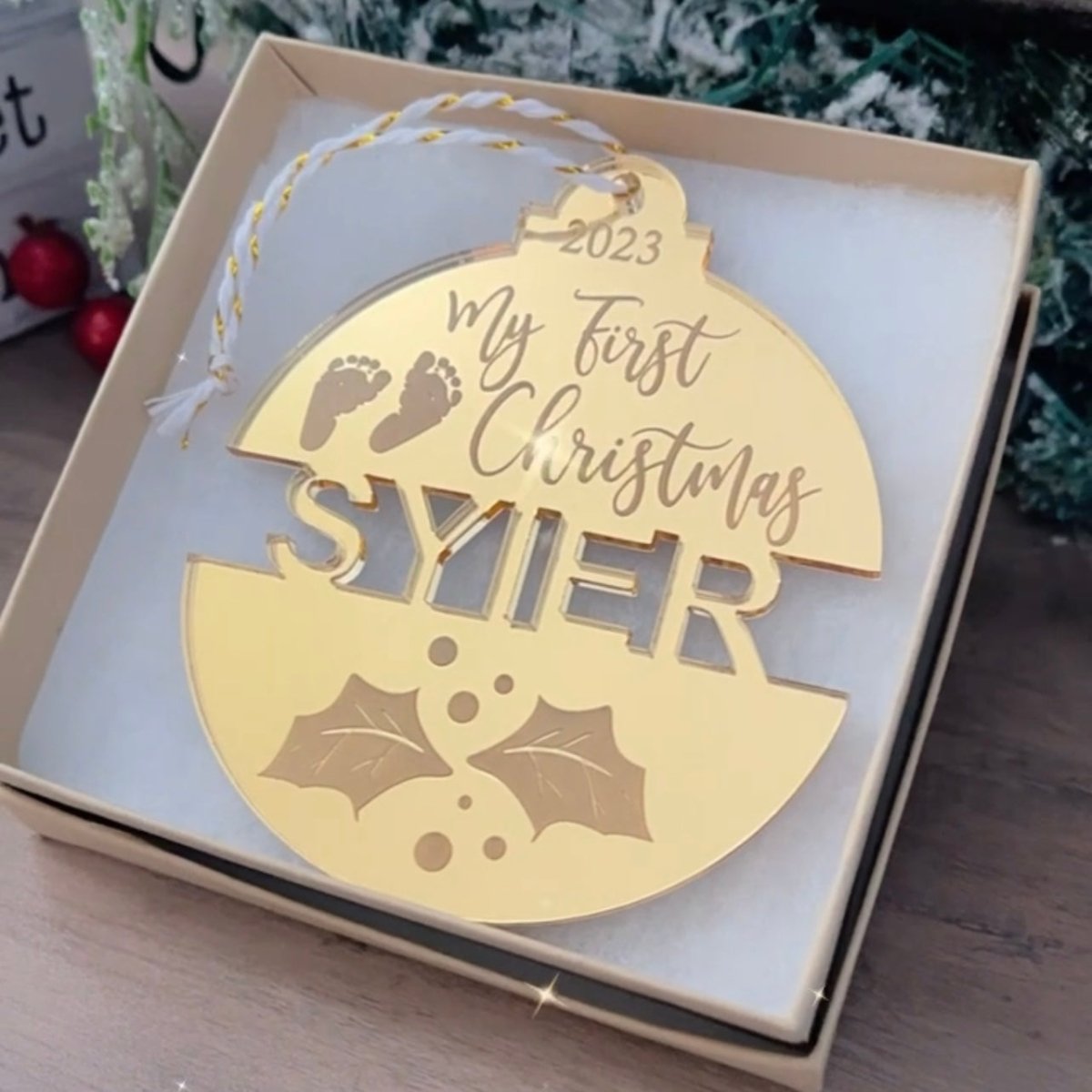 Baby’s First Christmas Split Name Tree Ornament Ornament - VividEditions