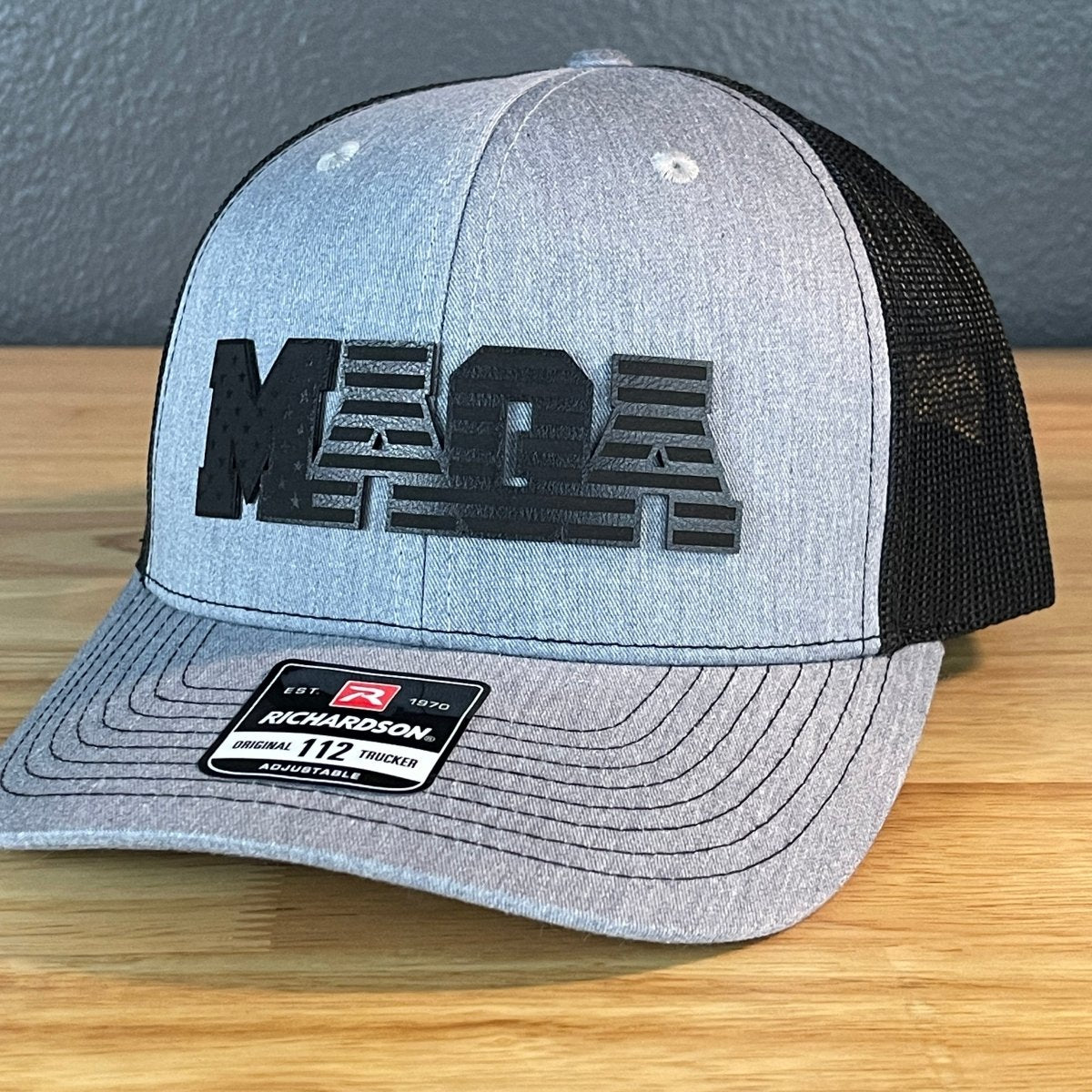 Black MAGA American Flag Patriotic Leather Patch SnapBack Trucker Hat Patch Hat