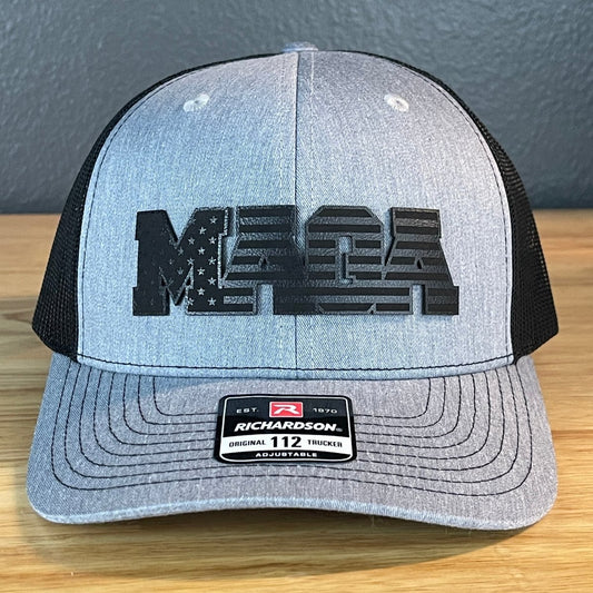 Black MAGA American Flag Patriotic Leather Patch SnapBack Trucker Hat Patch Hat