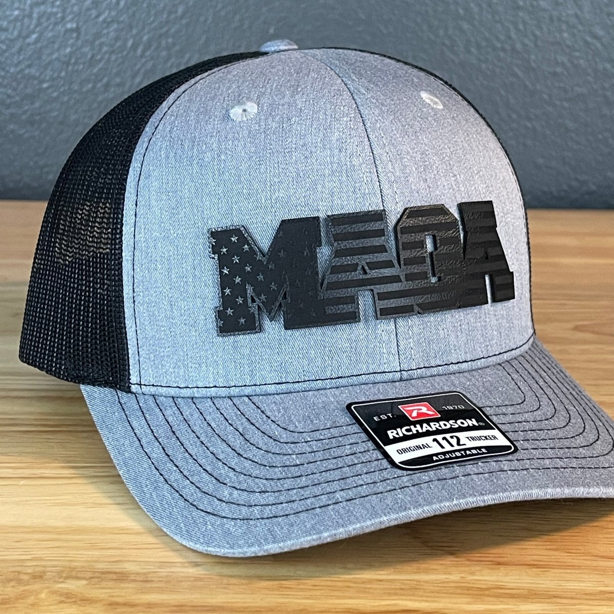 Black MAGA American Flag Patriotic Leather Patch SnapBack Trucker Hat Patch Hat