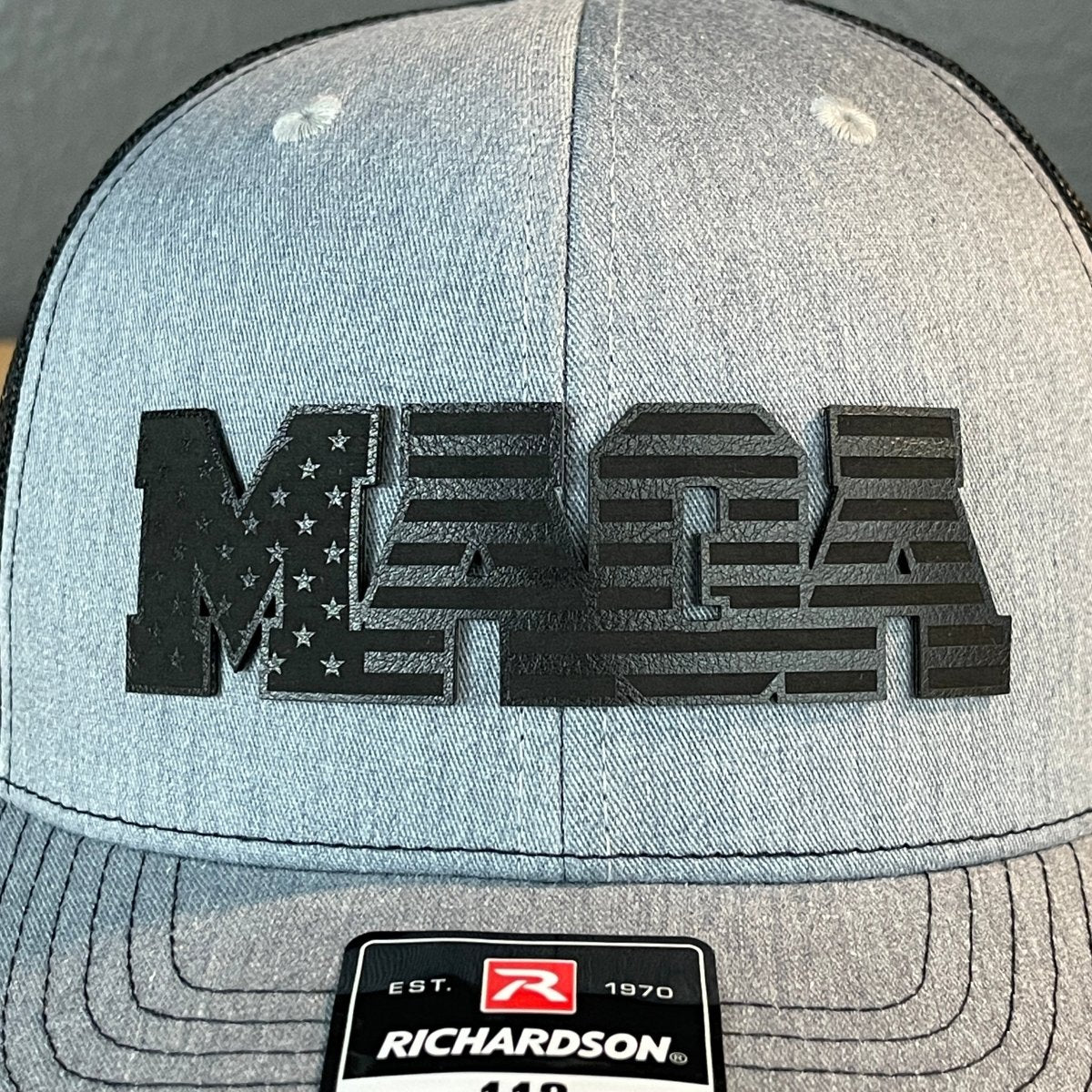 Black MAGA American Flag Patriotic Leather Patch SnapBack Trucker Hat Patch Hat