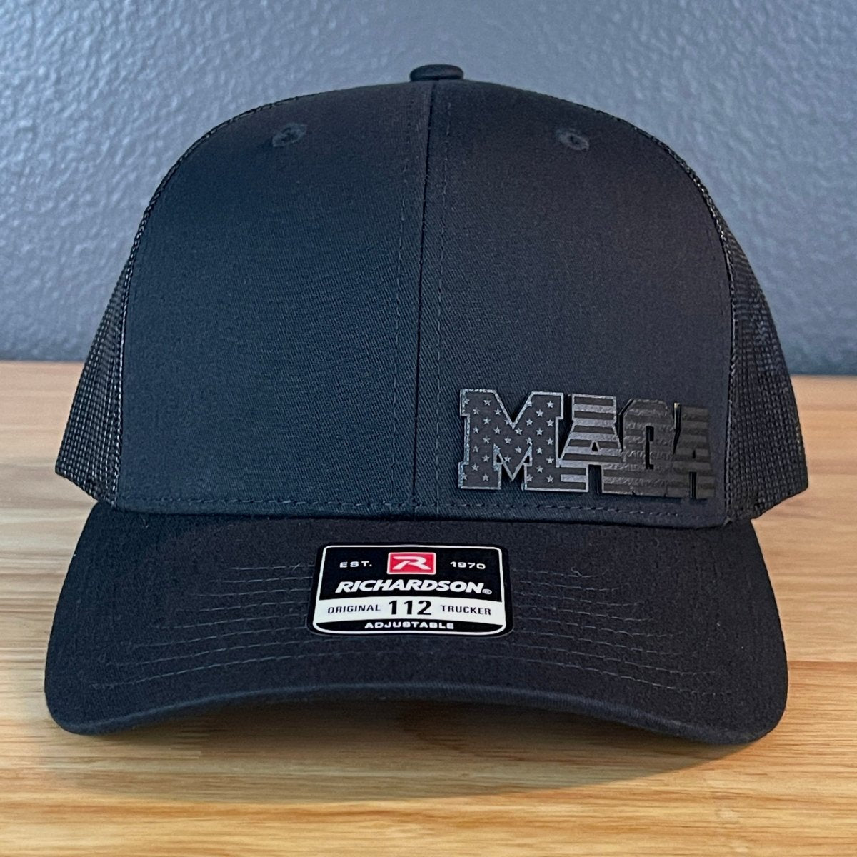 Black MAGA American Flag Patriotic Side Leather Patch SnapBack Trucker Hat Patch Hat