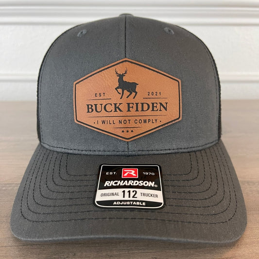 Buck Fiden Hunting Funny Leather Patch Hat Charcoal Patch Hat - VividEditions