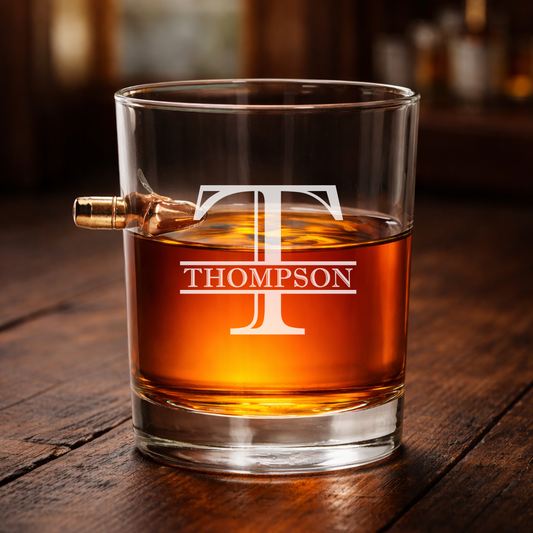 Personalized Engraved .308 Bullet Whiskey Rocks Glass