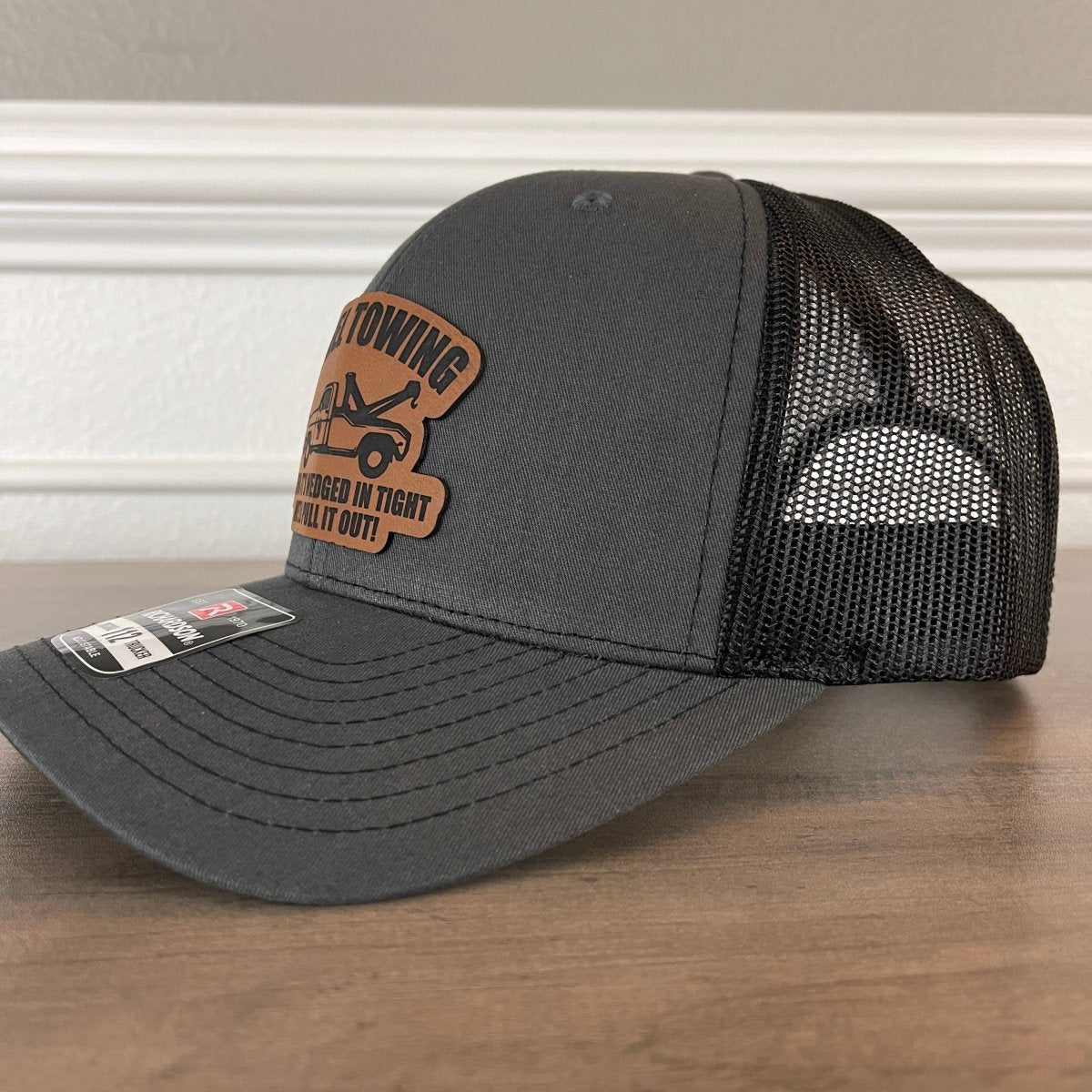 Camel Towing Funny Leather Patch Hat Charcoal Patch Hat - VividEditions