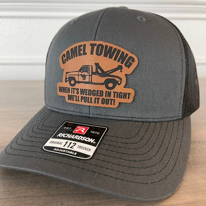 Camel Towing Funny Leather Patch Hat Charcoal Patch Hat - VividEditions